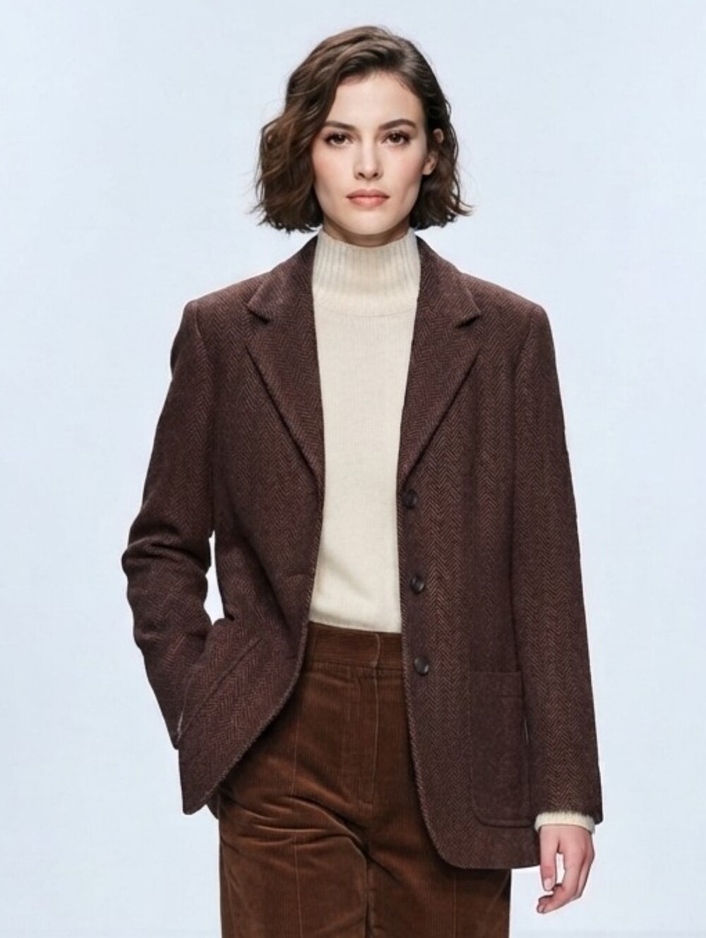 Vintage 90s Benetton Wool Herringbone Blazer Brown Size 6 Made In Italy